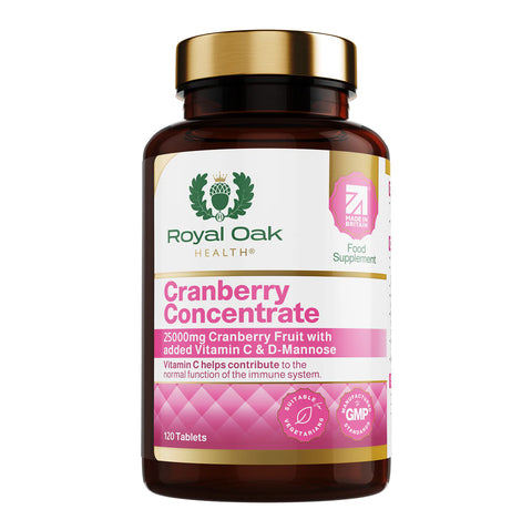 A bottle of cranberry extract capsules, supporting urinary tract health, with 60 capsules.