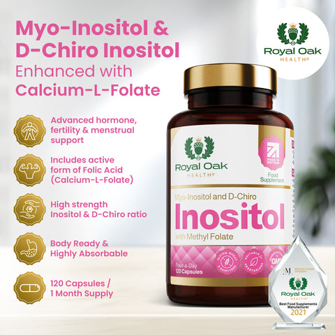 A bottle of inositol capsules, supporting nervous system and hormonal balance, with 60 capsules.