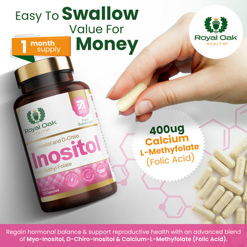 A bottle of inositol capsules, supporting nervous system and hormonal balance, with 60 capsules.