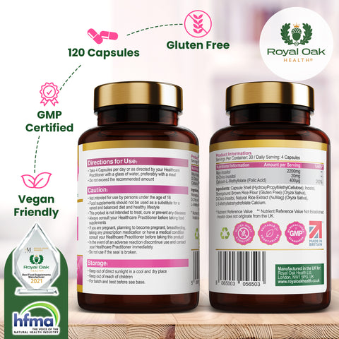 A bottle of inositol capsules, supporting nervous system and hormonal balance, with 60 capsules.
