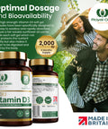 A bottle of Vitamin D3 2000IU softgel capsules, supporting bone and immune health, with 180 capsules.