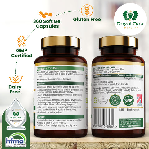 Vitamin D3 1000iu Softgel Capsules (360)