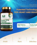 A bottle of high-strength Super EPA fish oil capsules, containing 1000mg per softgel for heart and brain health, with 60 capsules.