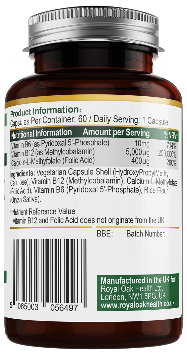 Vitamin B12 5000ug (Methylcobalamin) & Folate (60 capsules)