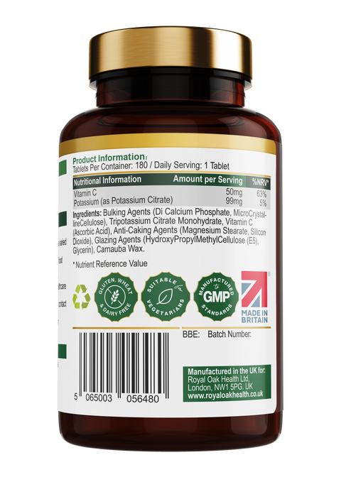 A bottle of potassium citrate capsules, supporting electrolyte balance and muscle function, containing 60 capsules.